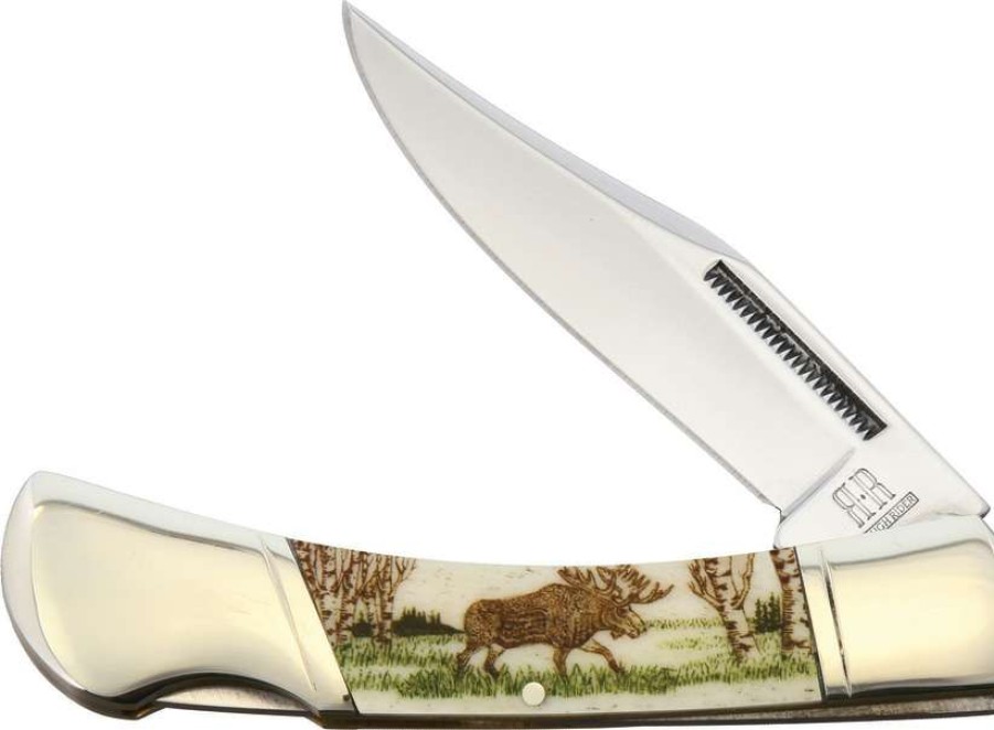 Knives * | Quick Delivery Asc5 Alaska Scrimshaw Connection Moose Lockback Pocket Knife