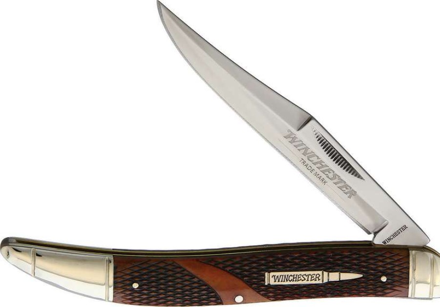 Knives * | Tendy Style Wn19102C Winchester Toothpick Pocket Knife Brown Checkered Bone